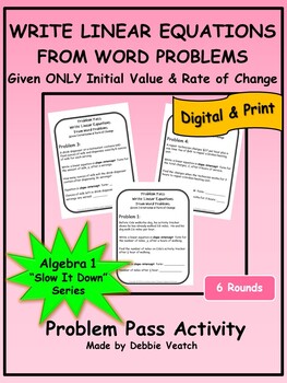 Preview of Write Linear Equation-Word Problems-ONLY Initial Value &Slope Algebra 1 Digital