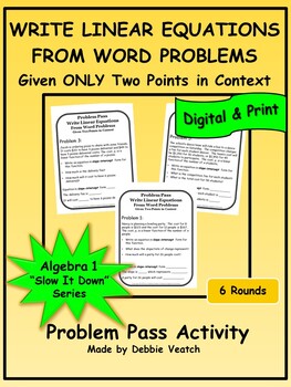 Preview of Write Linear Equations Word Problems Given ONLY Two Points Algebra 1 | Digital