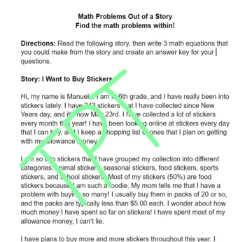 Preview of Write Math Problems from a Story