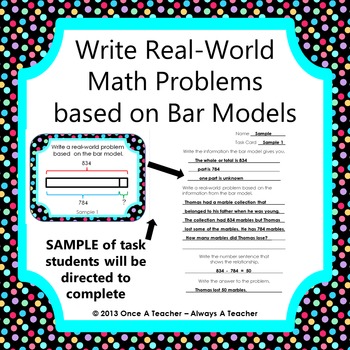 Preview of Task Cards • Write Real-World Math Problems based on Bar Models