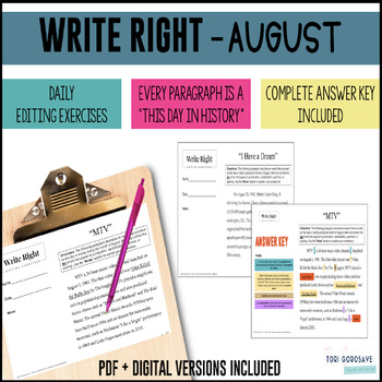 Preview of Write Right - August - Daily Grammar & Editing Bell Ringers - DIGITAL & PRINT