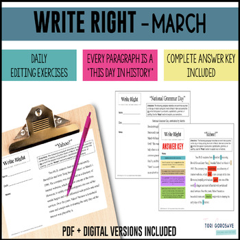 Preview of Write Right - March - Daily Grammar & Editing Bell Ringers - DIGITAL & PRINT