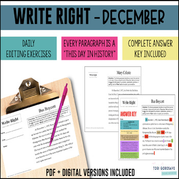 Preview of Write Right - December - Daily Grammar & Editing Bell Ringers - DIGITAL & PRINT