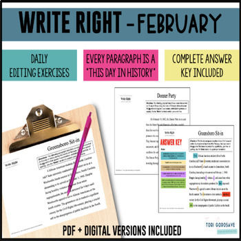 Preview of Write Right - February - Daily Grammar & Editing Bell Ringers - DIGITAL & PRINT