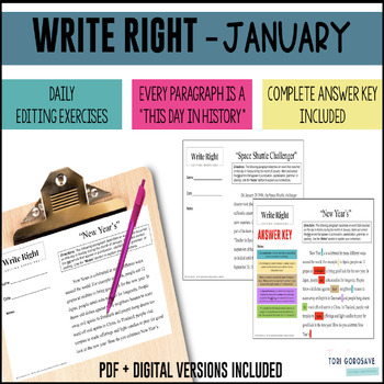Preview of Write Right - January - Daily Grammar & Editing Bell Ringers - DIGITAL & PRINT