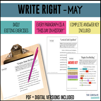 Preview of Write Right - May - Daily Grammar & Editing Bell Ringers - DIGITAL & PRINT