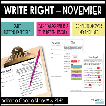 Preview of Write Right - November - Daily Grammar & Editing Bell Ringers - DIGITAL & PRINT