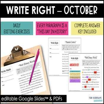 Preview of Write Right - October - Daily Grammar & Editing Bell Ringers - DIGITAL & PRINT