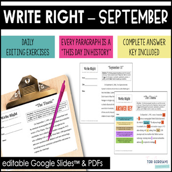Preview of Write Right - September - Daily Grammar & Editing Bell Ringers - DIGITAL & PRINT