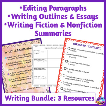 Preview of Write Summaries, Edit Paragraphs, Organize Writing Into Outlines & Essays BUNDLE