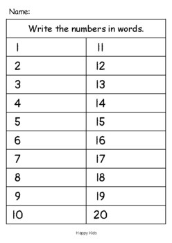 write the number words 1 to 100 by happy kids worksheet digital