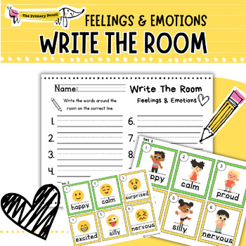 Preview of Write The Room Activity | SEL Center | Writing Feeling & Emotions Words for K-2