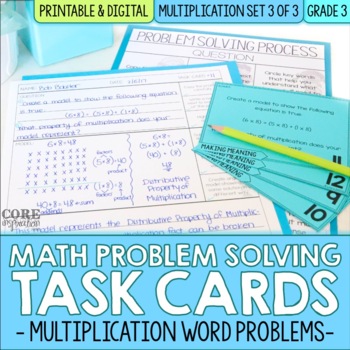 Preview of 3rd Grade Multiplication Math Word Problem Task Cards | Print & Digital | Set 1