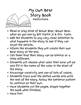 Preview of Write Your Own Bear Story Instructions for Booklet