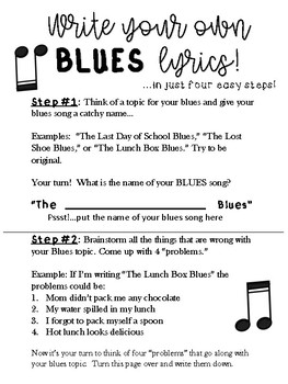 Writing Blues Lyrics Teaching Resources | TPT