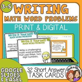 Preview of Write it Yourself! Math Word Problem Task Cards - Print & Digital Options!