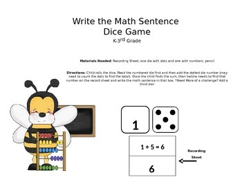 Preview of Write a Math Sentence-Dice Graphing Game