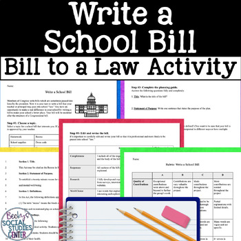 Preview of Write a School Bill Law Legislative Branch Congress Constitution Civics