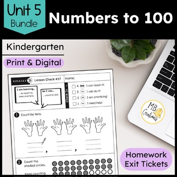 Preview of Kindergarten Write & Count Numbers to 100 Worksheets & Slides Unit 5 iReady Math
