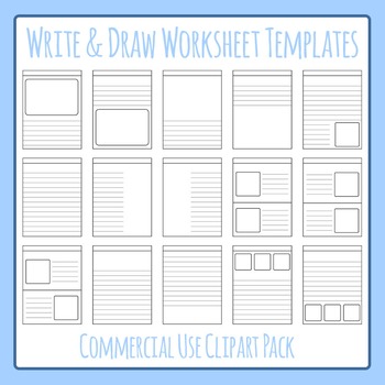 Preview of Write and Draw - Story Worksheet Templates Lined Writing Clip Art / Clipart