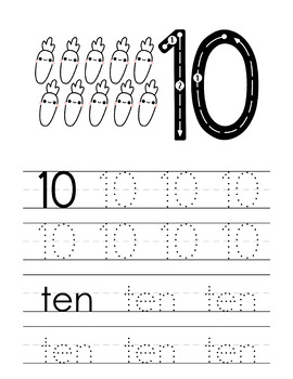 Write and Erase Number Worksheets (Fruit & Vegetables) by Kinder Gems Store