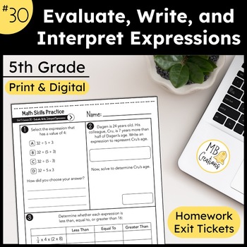 Preview of Write and Evaluate Algebraic Expressions Worksheets - iReady Math 5th Grade L30