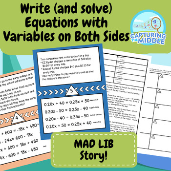 Preview of Write (and Solve) Equations with Variables on Both Sides MAD LIB story