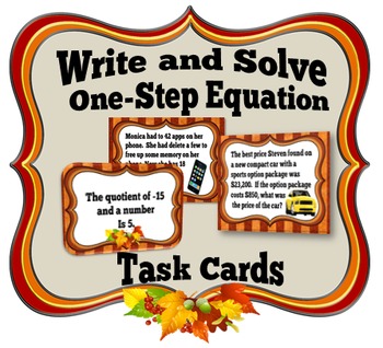 Preview of Write and Solve One-Step Equations Task Cards