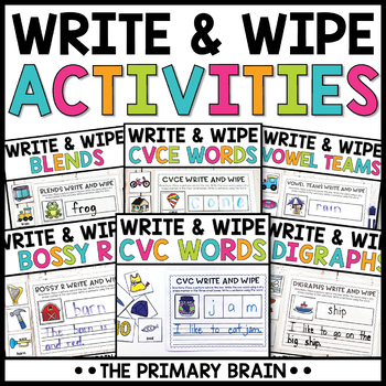 Preview of Write and Wipe Activities with CVC Blends Digraphs Bossy R CVCE & Vowel Teams