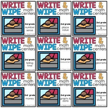 Preview of Write and Wipe Math Centers Second Grade Bundle