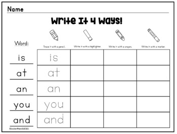 Write it 4 Ways! - For Sight Words by KinderFest | TPT