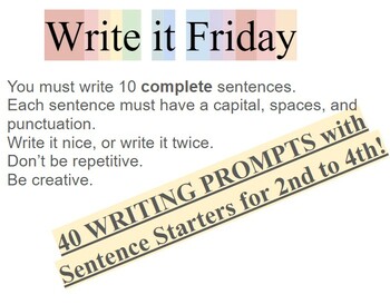 Preview of Write it Friday 40 Prompts with Sentence Starters