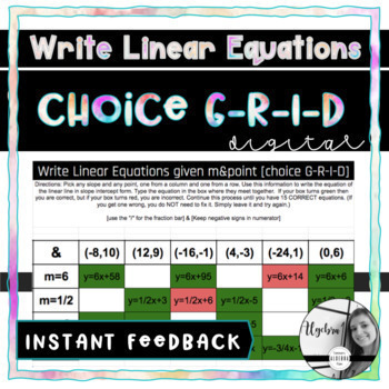 Preview of Write linear equations given slope and a point self-checking Choice Grid