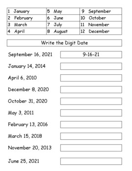 Preview of Write the Digit Date Worksheets and Easel