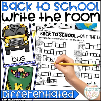 Preview of Back to School Differentiated Write the Room - Kindergarten Literacy Center