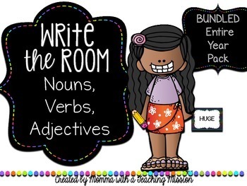 Preview of Write the Room : Bundled Year Long Pack Nouns, Verbs, Adjectives