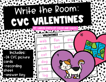 Preview of Write the Room: CVC Valentines // 24 cards + Recording Sheet