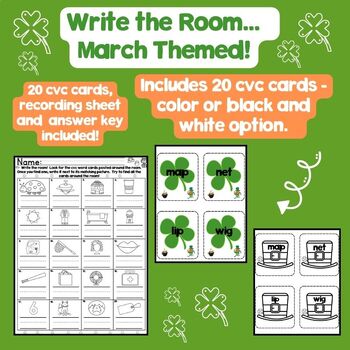 Preview of Write the Room - CVC words - March - St. Patricks Day!