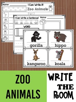 Preview of Write the Room Center : Zoo Animals, Cards, Flashcards, Response Writing Pages