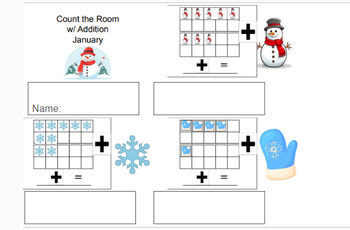 Preview of Write the Room + Count the Room - January - Winter  - Addition Problems