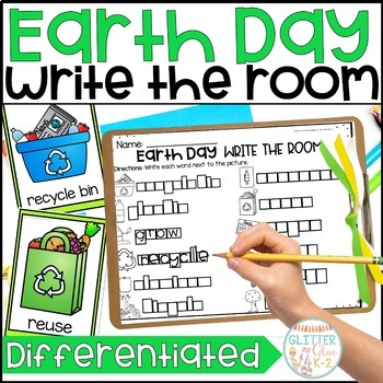 Preview of Earth Day Differentiated Write the Room Activity - Kindergarten Literacy Center
