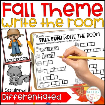 Preview of Fall - Autumn Theme Differentiated Write the Room - Kindergarten Literacy Center