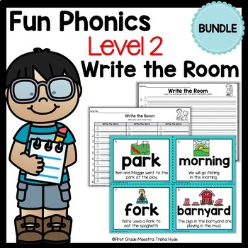 Preview of Write the Room | Fun Phonics | Level 2 | Task Card Bundle