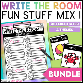 Preview of Write the Room: Fun Stuff Mix 1 BUNDLE - Zoo Animals - Summer - Literacy Centers