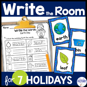 Preview of Holidays w/  Easter, Earth Day Write the Room, Vocabulary Word Cards