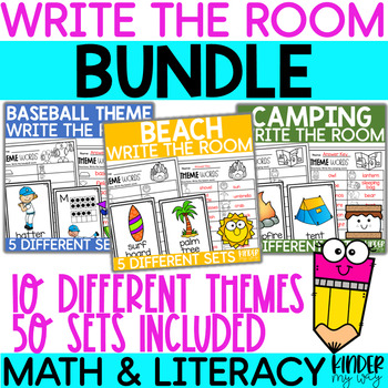 Preview of Write the Room Kindergarten Bundle | Math and Literacy Center Activities