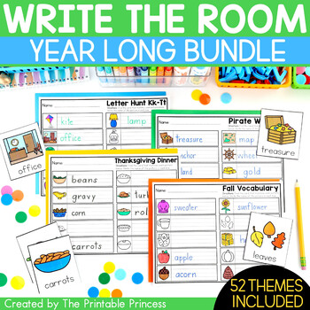 Preview of Write the Room Kindergarten Year Long BUNDLE | 52 Themes Included