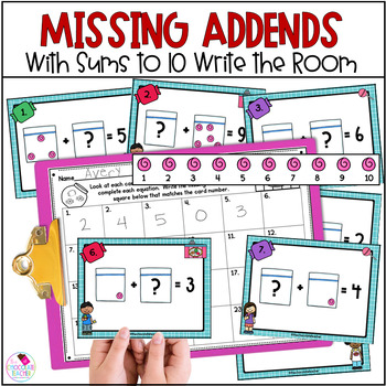 Preview of Missing Addends Addition within 10 with Pictures and Number Line Write the Room