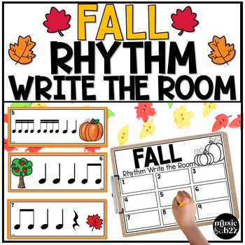 Preview of Fall Rhythm Write the Room Elementary Music Game & Scavenger Hunt for Autumn