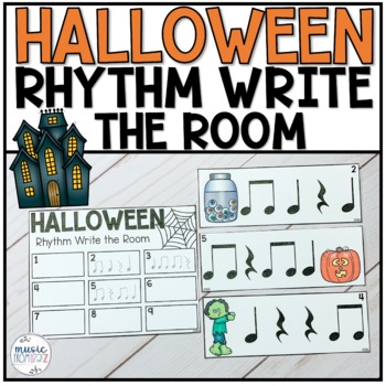 Preview of Halloween Rhythm Write the Room Elementary Music Game & Scavenger Hunt